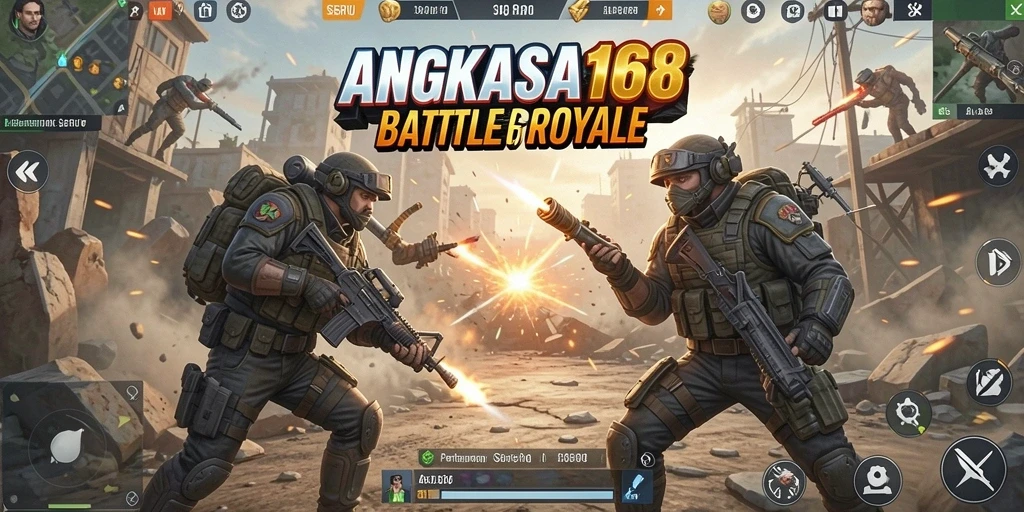 Screenshot ANGKASA168 yang menampilkan aksi seru dalam match Battle Royale.