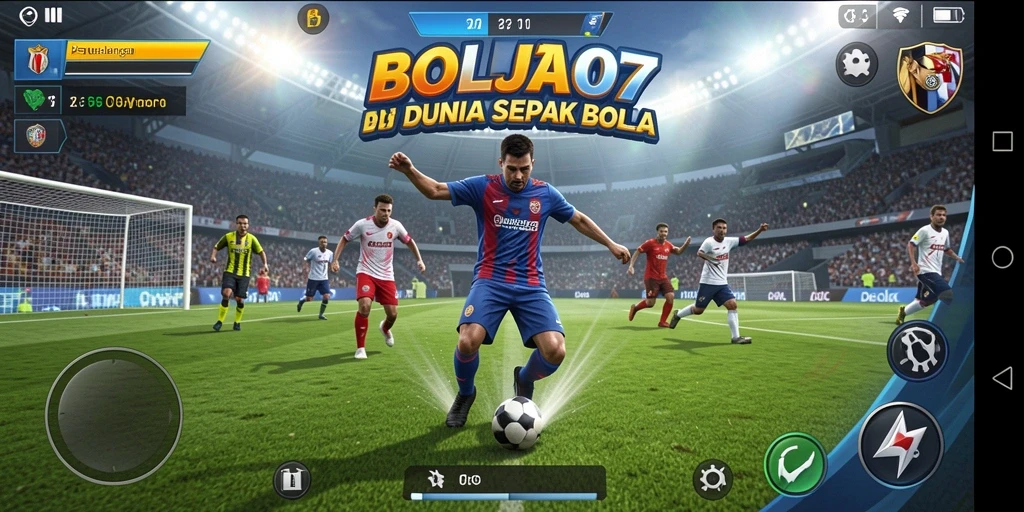 Gameplay BOLA07 yang penuh aksi di dunia sepak bola.