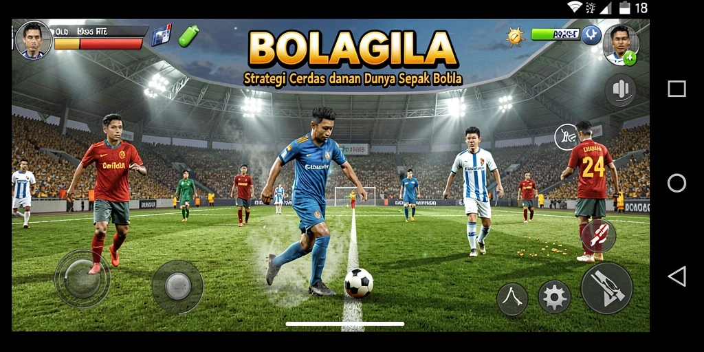 Screenshot gameplay BOLAGILA dengan aksi pertandingan yang seru.
