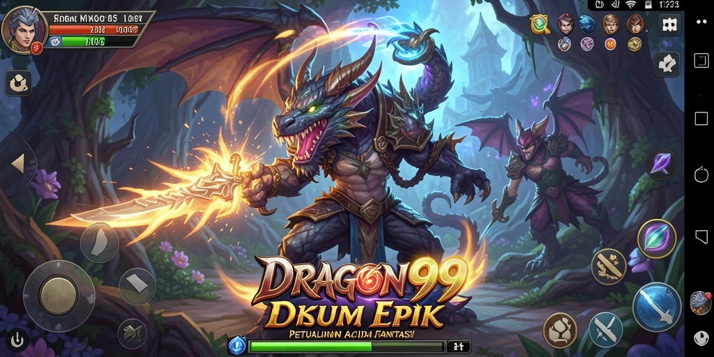 Menampilkan pertarungan seru antara pahlawan dan monster di DRAGON99.