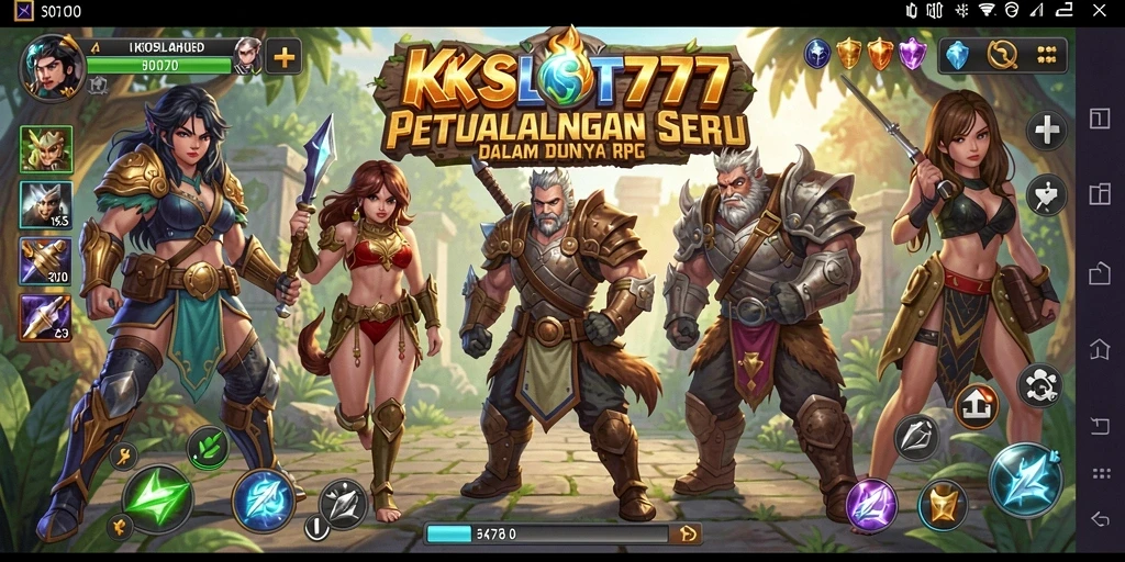 Screenshot KKSLOT777 menampilkan karakter sedang bertarung dalam dunia RPG penuh warna.