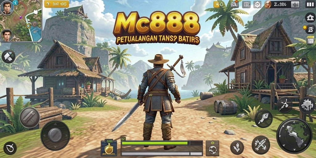 Screenshot gameplay MC888 menampilkan petualangan seru di dunia terbuka yang luas.