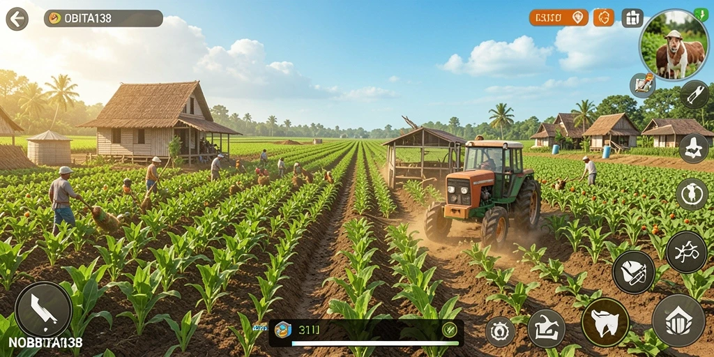 Tampilan gameplay NOBITA138 dengan aktivitas bertani yang seru.