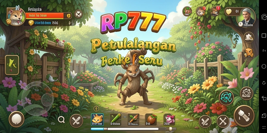 Tangkapan layar gameplay RP777 menampilkan aktivitas berkebun yang seru.